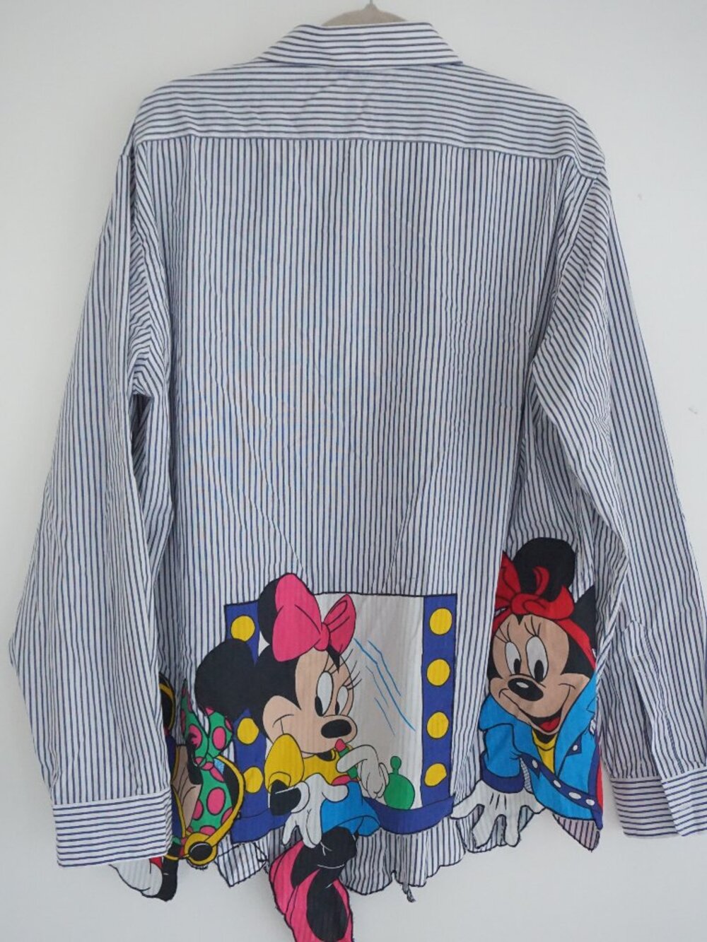 Vintage Minnie Mouse Blue White Stripe Disney Button Front Tunic Shirt XL - Picture 12 of 16